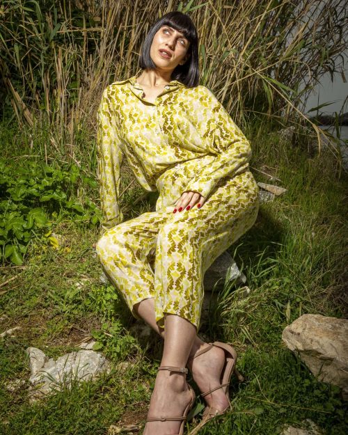 Παντελόνι viscose  εμπριμέ lime