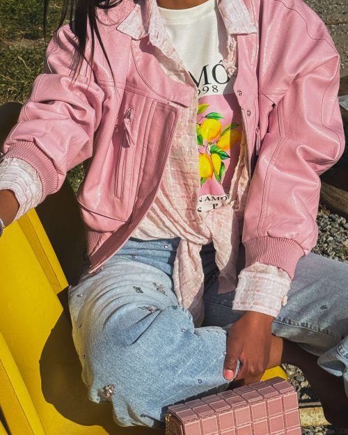 Alternative view of Ροζ Cropped Bomber Jacket
