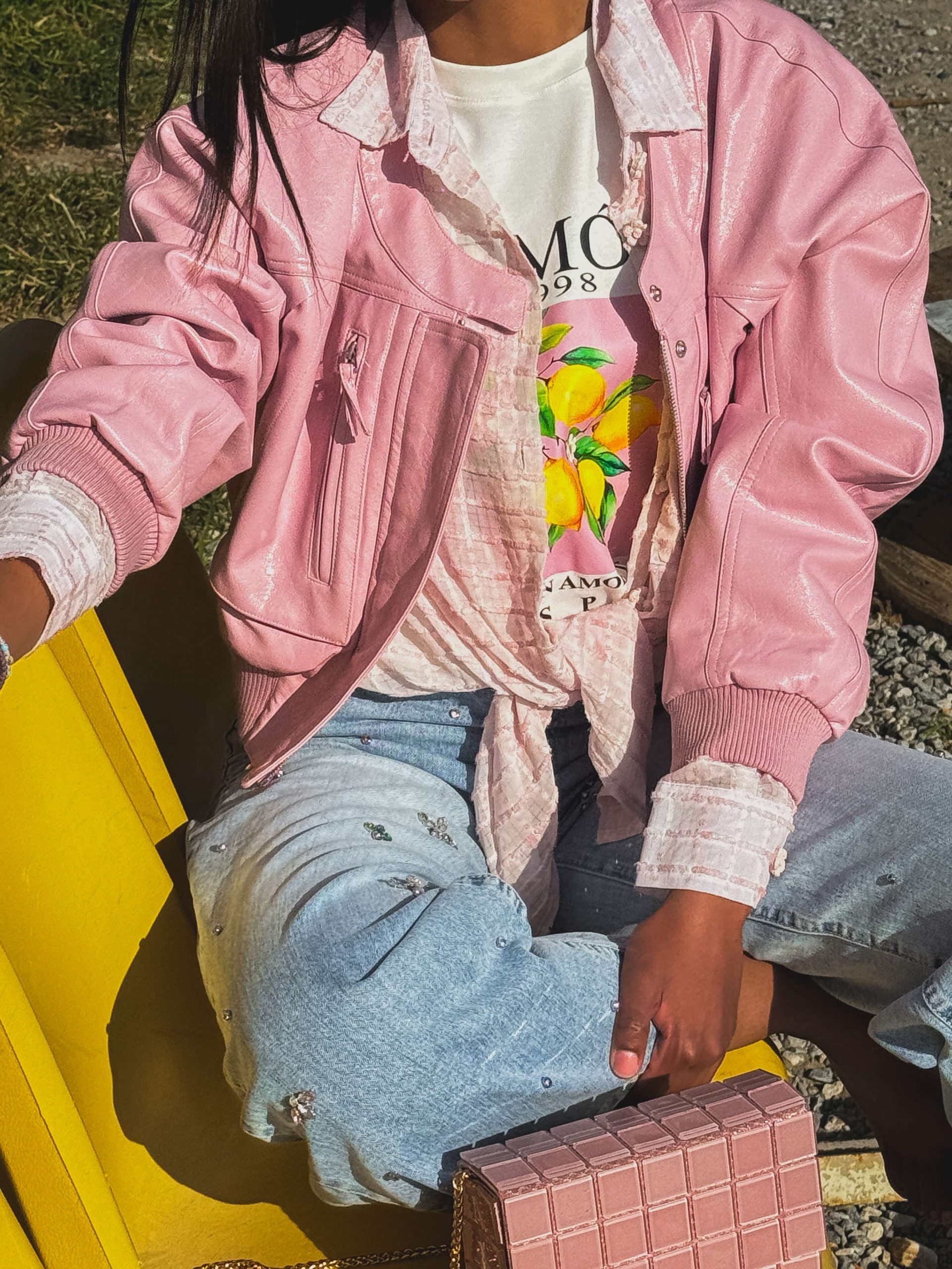 Ροζ Cropped Bomber Jacket - Image 2