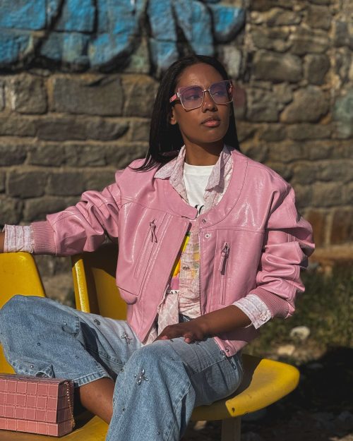 Ροζ Cropped Bomber Jacket