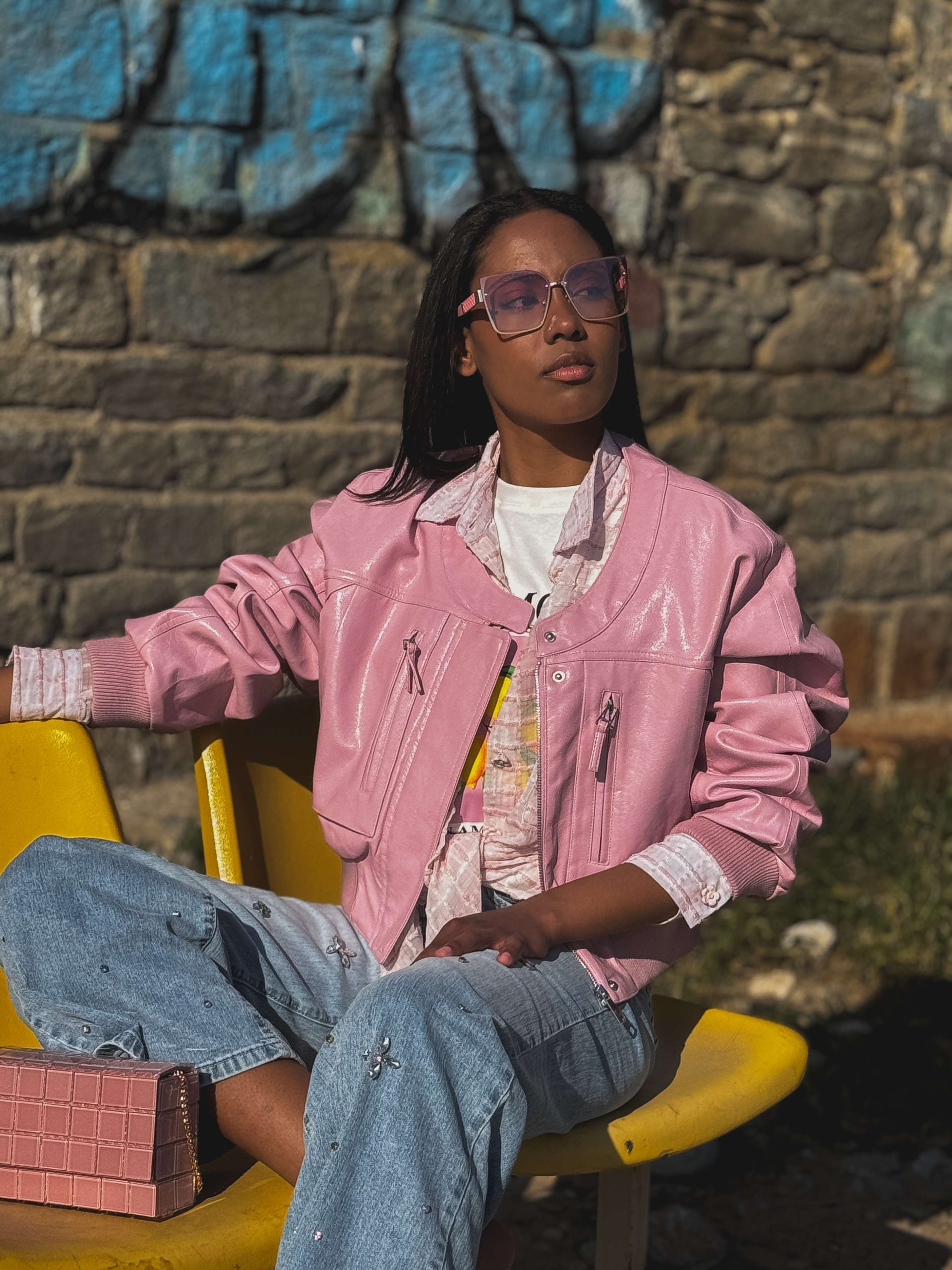 Ροζ Cropped Bomber Jacket