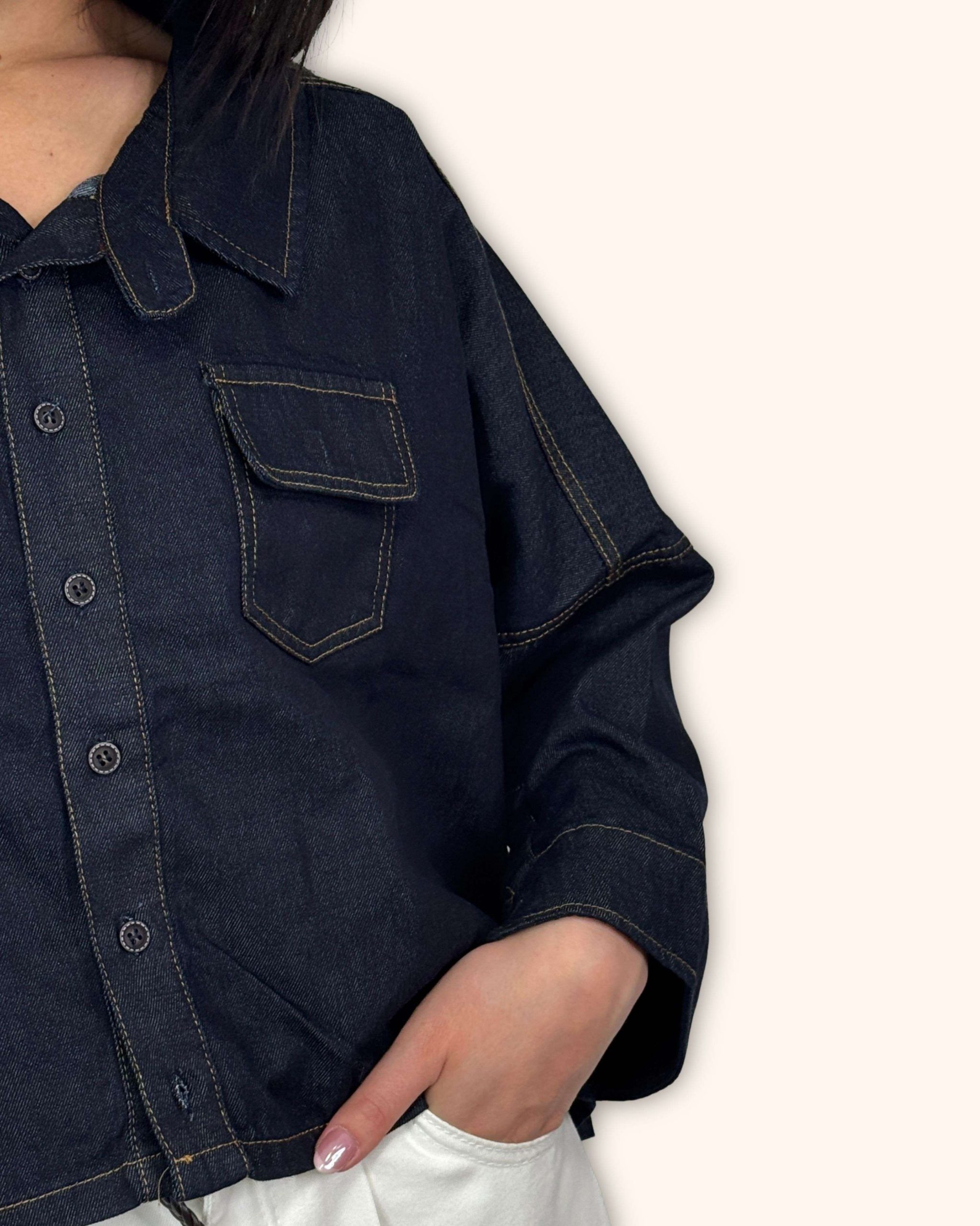 Alternative view of Cropped Denim Πουκάμισο Σε Oversized Γραμμή