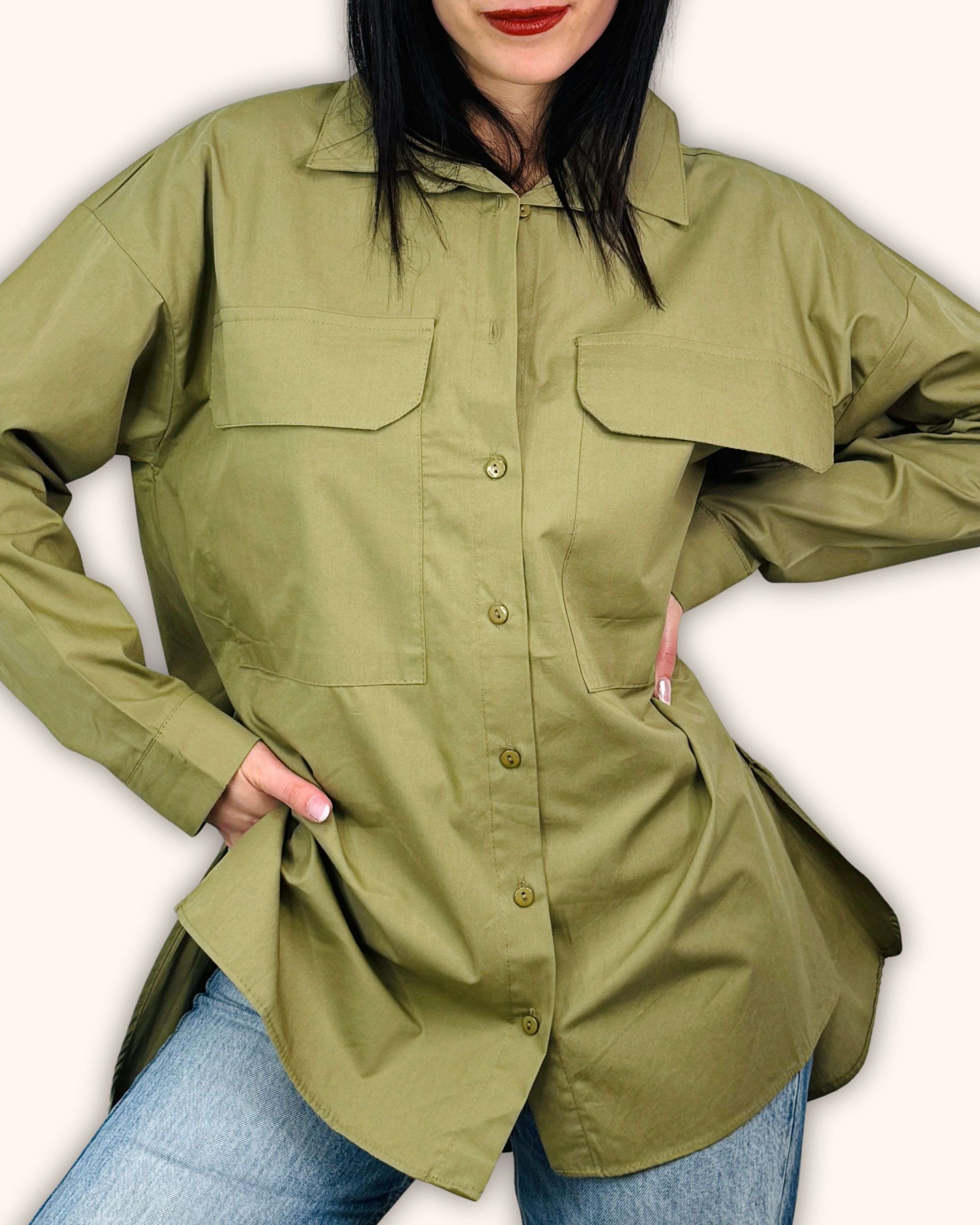 Oversized, χακί πουκάμισο