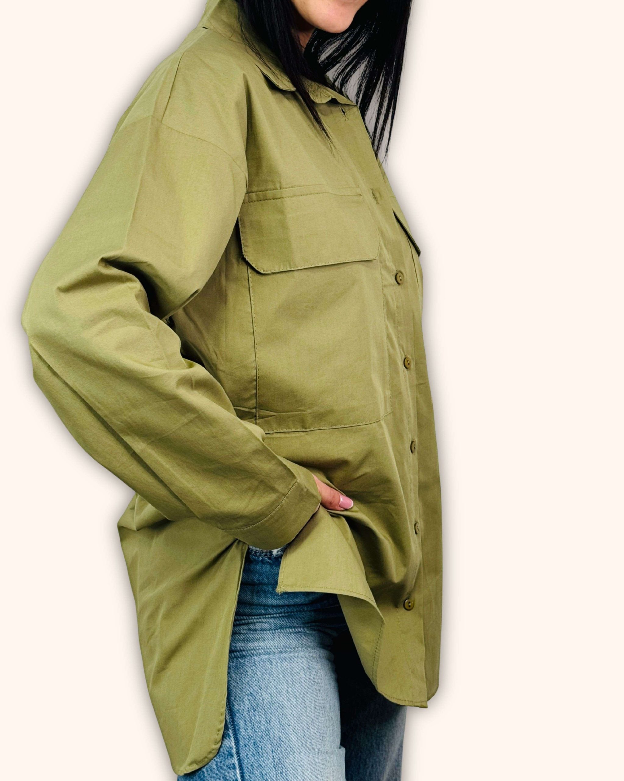 Alternative view of Oversized, χακί πουκάμισο