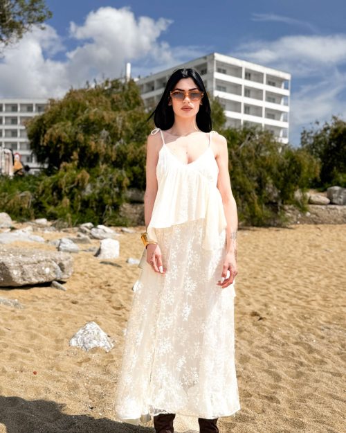 Alternative view of Maxi Lace Φόρεμα με Τιράντεs Off White