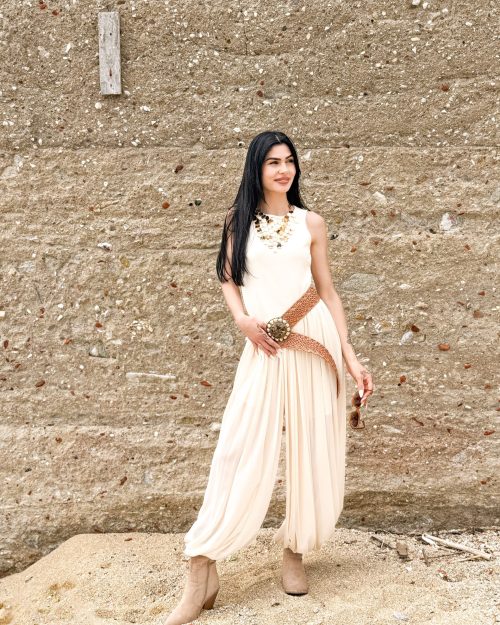 Ολόσωμη Φόρμα Harem Μάξι σε Off-White Απόχρωση