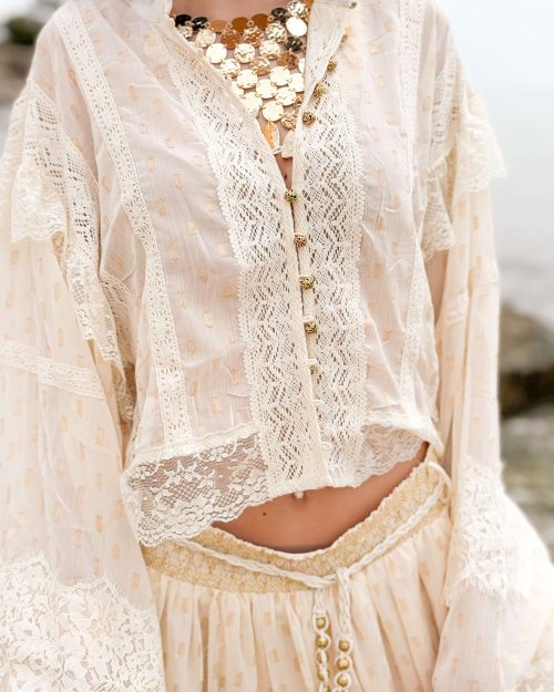 Alternative view of Boho Lace Εκρού Σετ (Top & Παντελόνα)