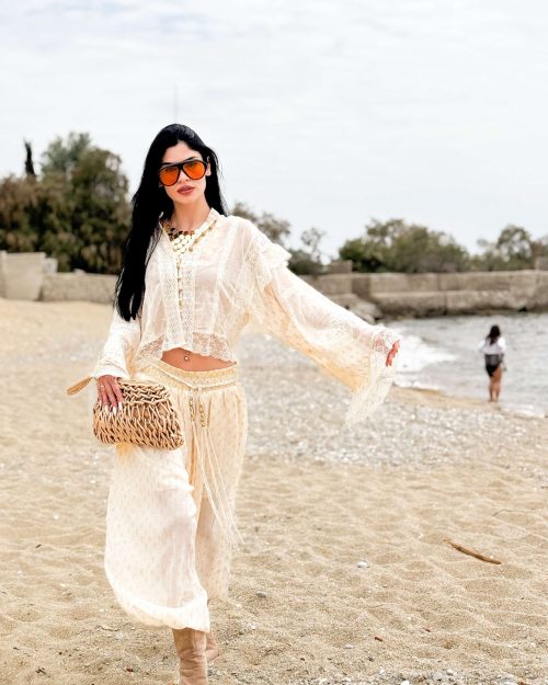 Boho Lace Εκρού Σετ (Top & Παντελόνα)
