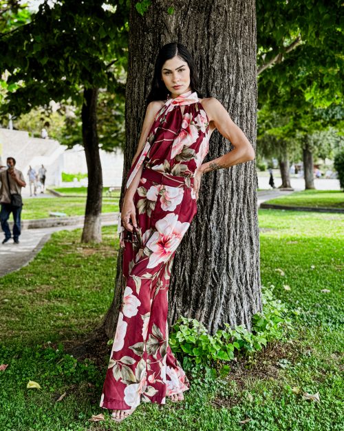 Alternative view of Γυναικείο Σετ Floral – Halter Top & Παντελόνα Μπορντό