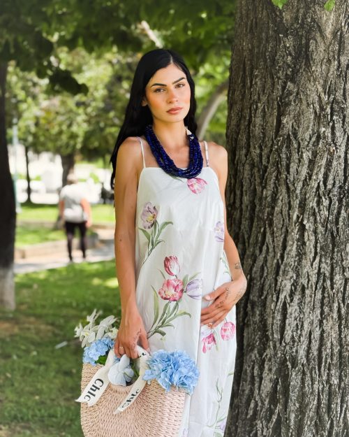 Maxi Φόρεμα Floral με Τιράντες – Λευκό