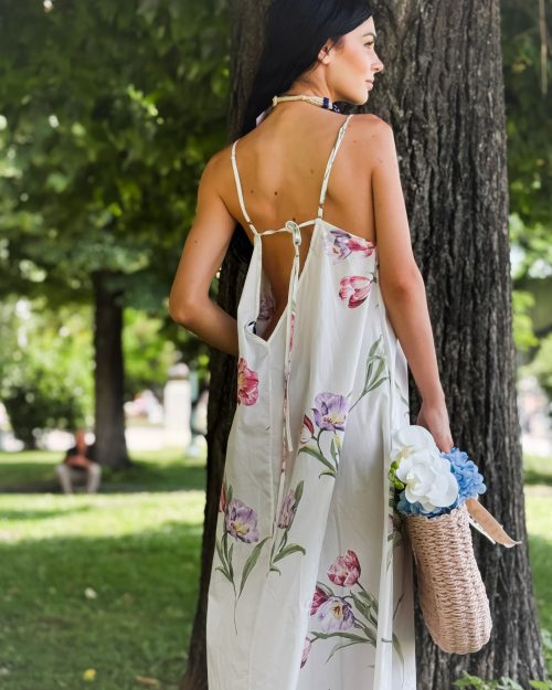 Alternative view of Maxi Φόρεμα Floral με Τιράντες – Λευκό