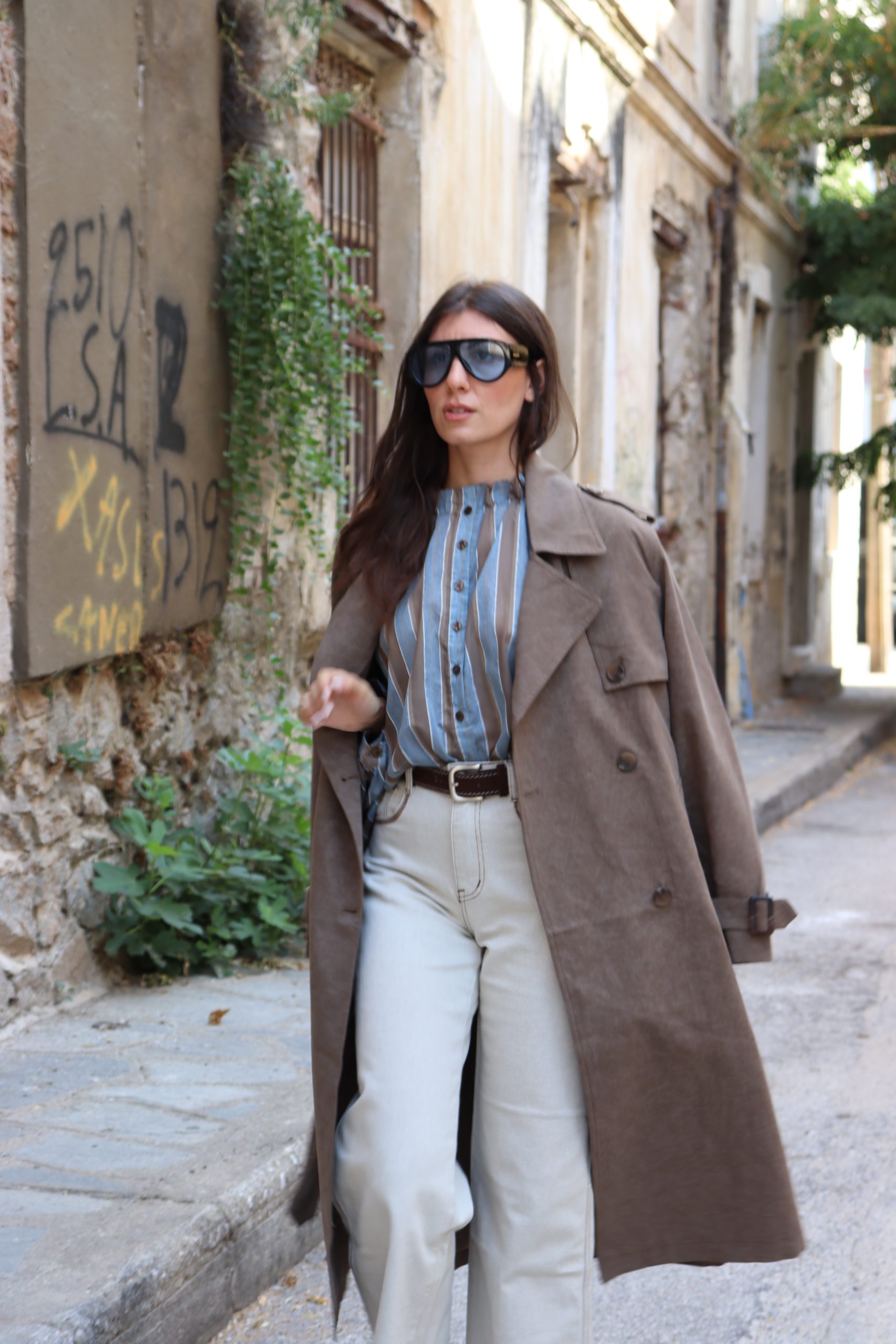 Oversized Καμπαρντίνα με Σταυρωτό Κούμπωμα & Ζώνη – Καφέ / Taupe - Image 7