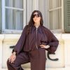 Γυναικείο Σατέν Bomber Jacket με Oversized Μανίκια / Καφέ Σκούρο - Image 2