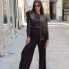 Γυναικείο Ψηλόμεσο Υφασμάτινο Παντελόνι Wide-Leg / Καφέ Σκούρο - Image 3