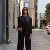 Γυναικείο Ψηλόμεσο Υφασμάτινο Παντελόνι Wide-Leg / Καφέ Σκούρο - Image 4