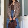 Suede τσάντα χειρός Hobo με κρόσσια & μεταλλικό δαχτυλίδι / σκούρο καφέ - Image 3