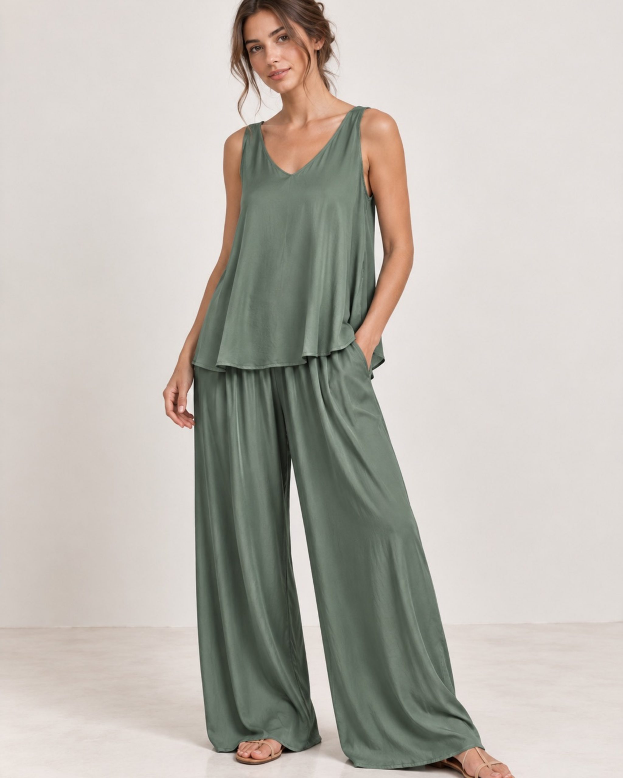 Σατέν σετ σε sage green