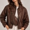 Oversized Bomber Jacket & ασορτί belt bag (σετ 2 τεμαχίων) – Καφέ