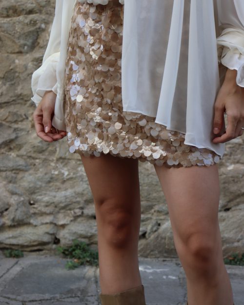Μίνι Φούστα με Oversized Παγιέτες – Χρυσό / Rose Gold