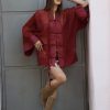 Oversized Ημιδιάφανο Κιμονό με Παραδοσιακά Κουμπιά – Μπορντό / Βαθυκόκκινο - Image 2