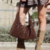 Kαστόρινη τσάντα ώμου hobo σε σοκολατί απόχρωση - Image 2
